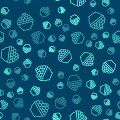 Wall Mural - Green line Caviar icon isolated seamless pattern on blue background. Vector