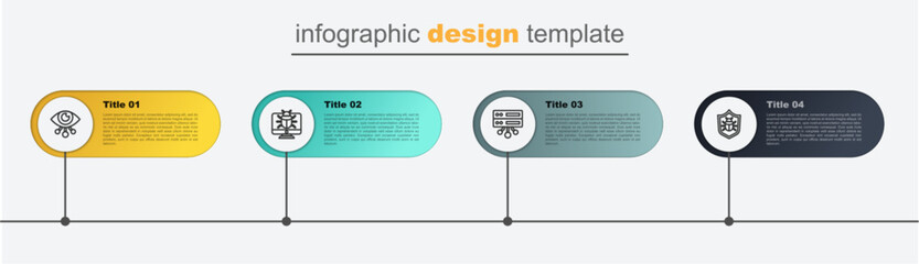 Poster - Set line System bug, Server, Data, Web Hosting, on monitor and Eye scan. Business infographic template. Vector