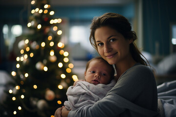 Canvas Print - Generative ai picture of woman in decorated hospital for new year celebration