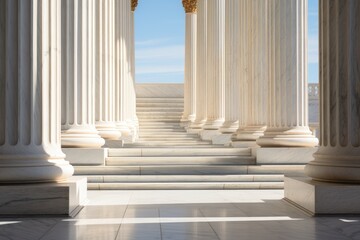 Sticker - Stone columns colonnade and marble stairs detail. Classical pillars row, building entrance