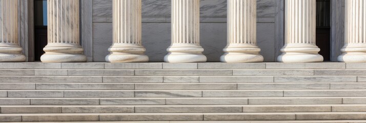 Sticker - Stone columns colonnade and marble stairs detail. Classical pillars row, building entrance