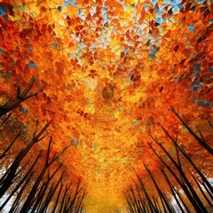 Poster - Vibrant mosaic of autumn leaves overhead in a canopy.