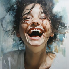 Canvas Print - Radiant Close-Up: A Person Beaming with Joy and Laughter.