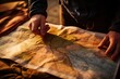 Navigating uncharted territory: Hands clutch detailed map.