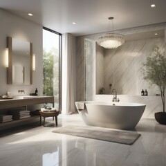 Wall Mural - Luxurious and Relaxing Modern Bathroom: Featuring High-End Fixtures and Bathtub.