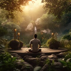 Canvas Print - Meditating amidst serene nature in a garden.