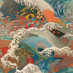 Wall Mural - The Aquatic Dance: A Traditional Japanese Seascape,abstract background with waves