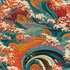 Wall Mural - The Aquatic Dance: A Traditional Japanese Seascape,abstract background with waves