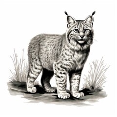 Canvas Print - 1800s-style Bobcat Engraving on White Background - Vintage Illustration.