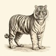 1800s-style engraving of Caspian Tiger on white background