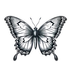 Sticker - Vintage Butterfly Engraving: 1800s Style Illustration on White.