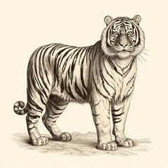 Sticker - 1800s-style engraving of Caspian Tiger on white background