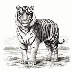 Sticker - 1800s style Caspian Tiger engraving on white background