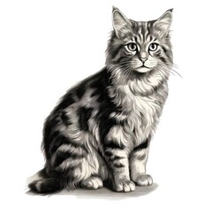 Wall Mural - 1800s-style engraving of a cat on white background