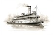 Engraved Steamboat Illustration on White: A Timeless Classic