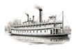 Engraved Steamboat Illustration on White: A Classic Depiction