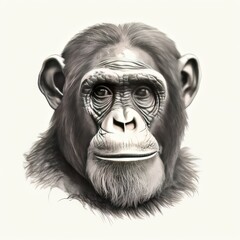 Poster - 1800s-Style Chimpanzee Engraving on White Background