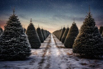 Sticker - Fresh Christmas Trees in Rows at Farm.