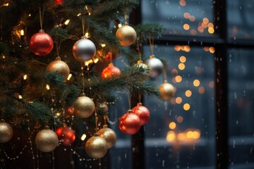 Canvas Print - Festive Tree: Ornaments and Sparkling Lights