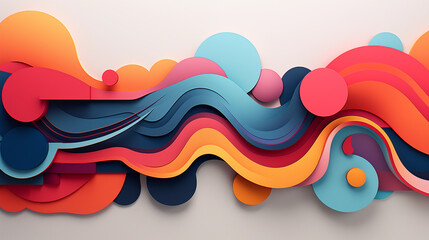 Wall Mural - An AI illustration of a colorful design of lines and waves with oranges, pinks and blue