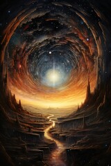 Canvas Print - Traveling Across the Universe through a Wormhole.