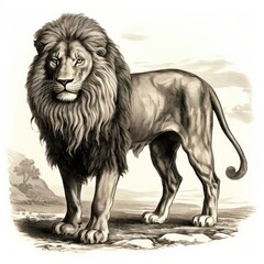 Sticker - Vintage-style European Cave Lion engraving on white background, evocative of the 1800s.