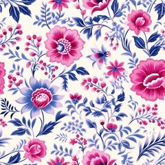 Wall Mural - Seamless Tablecloth Pattern with Floral Motif