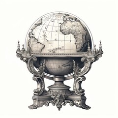 Wall Mural - Intricately Engraved Antique Globe Illustration on White