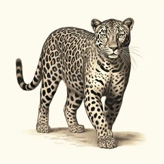 Canvas Print - 1800s Style Jaguar Engraving on White Background: Vintage Illustration