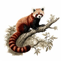 Canvas Print - 1800s Style Red Panda Vintage Engraving Illustration on White Background