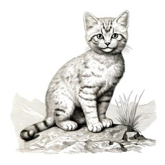 Poster - Vintage style Sand Cat engraving on white background, reminiscent of 1800s illustrations.