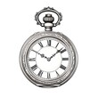 Antique pocket watch in vintage engraving style on white background.