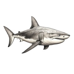 Wall Mural - 1800s-style vintage engraving of a white shark on white background.