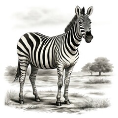 Canvas Print - 1800s-style Zebra Engraving on White: Vintage Illustration