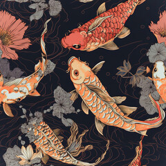 Wall Mural - Vibrant Dance: A Pattern of Koi Fish,background with fishes,seamless pattern with fish