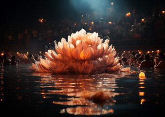 Wall Mural - Close-up of krathong in temple at night