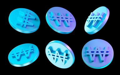 Poster - 3d coin rendering illustration. coins isolated in different views. set of colorful coins. won coin 3d