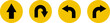 Go Straight This Way One Way Only U Turn Left and Right Black and Yellow Arrow Round Circle Traffic Sign Direction Icon Set. Vector Image.