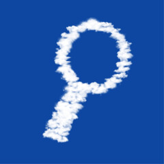 Poster - Clouds in the shape of a magnifier symbol on a blue sky background. A symbol consisting of clouds in the center. Vector illustration on blue background