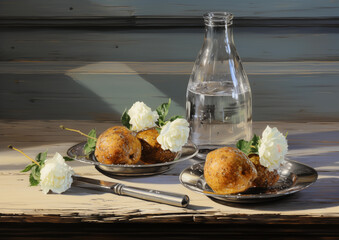 Poster - still life with pears and a glass of wine