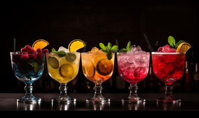 Poster - Many glasses of special cocktails on the table in the bar