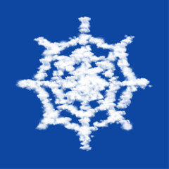 Poster - Clouds in the shape of a spider web symbol on a blue sky background. A symbol consisting of clouds in the center. Vector illustration on blue background