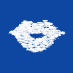 Poster - Clouds in the shape of a lips symbol on a blue sky background. A symbol consisting of clouds in the center. Vector illustration on blue background