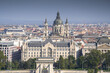 Bridge over Danube river in Budapest. Aerial view from above over Budapest landmark Szechenyi Chain Bridge. Travel to Hungary. 