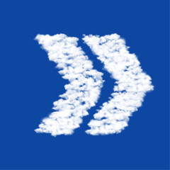 Poster - Clouds in the shape of a double arrow symbol on a blue sky background. A symbol consisting of clouds in the center. Vector illustration on blue background