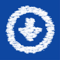 Poster - Clouds in the shape of a download symbol on a blue sky background. A symbol consisting of clouds in the center. Vector illustration on blue background