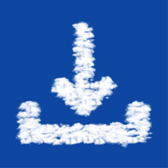 Poster - Clouds in the shape of a download symbol on a blue sky background. A symbol consisting of clouds in the center. Vector illustration on blue background