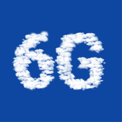Poster - Clouds in the shape of a 6G symbol on a blue sky background. A symbol consisting of clouds in the center. Vector illustration on blue background