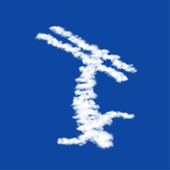 Poster - Clouds in the shape of a freestyle skiing symbol on a blue sky background. A symbol consisting of clouds in the center. Vector illustration on blue background
