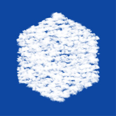 Poster - Clouds in the shape of a hexagon symbol on a blue sky background. A symbol consisting of clouds in the center. Vector illustration on blue background